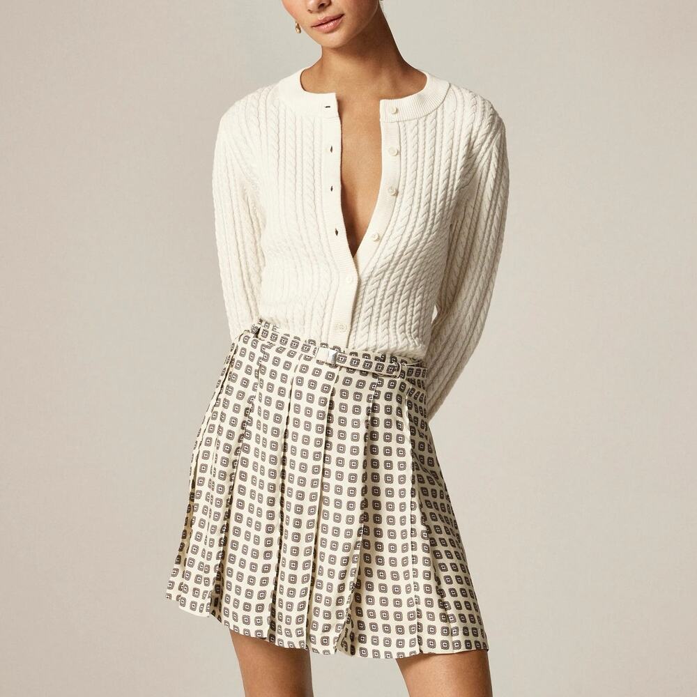 NWT J.Crew Pleated Mini Prep Skirt In Foulard Print Ivory Lace Size 0 (no belt)